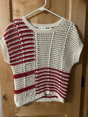 Blu Pepper Cream Open Crochet Knit Top